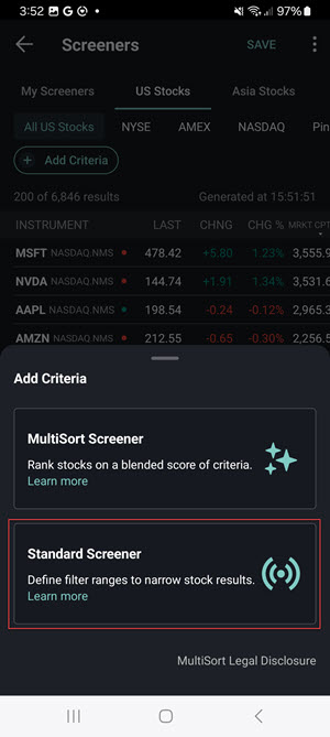 The standard screener on the Android Phone
